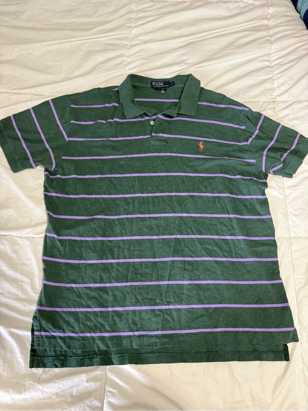 Ralph Lauren Green Polo with Purple Stripes